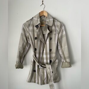 Burberry Brit Double Breasted Trench Coat Plaid